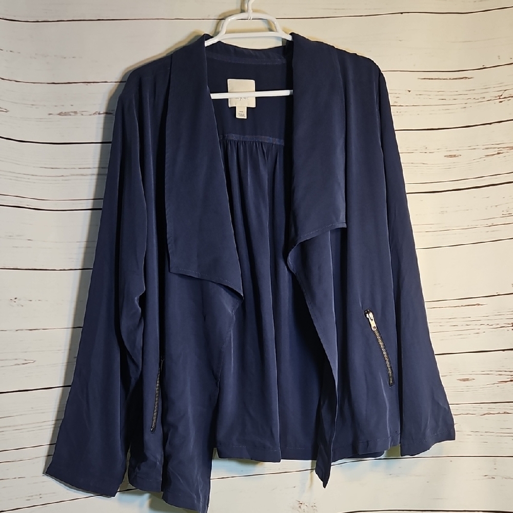 Sejour Womens Plus Size 16W Blue Drape Front‎ Jacket Lightweight Blazer